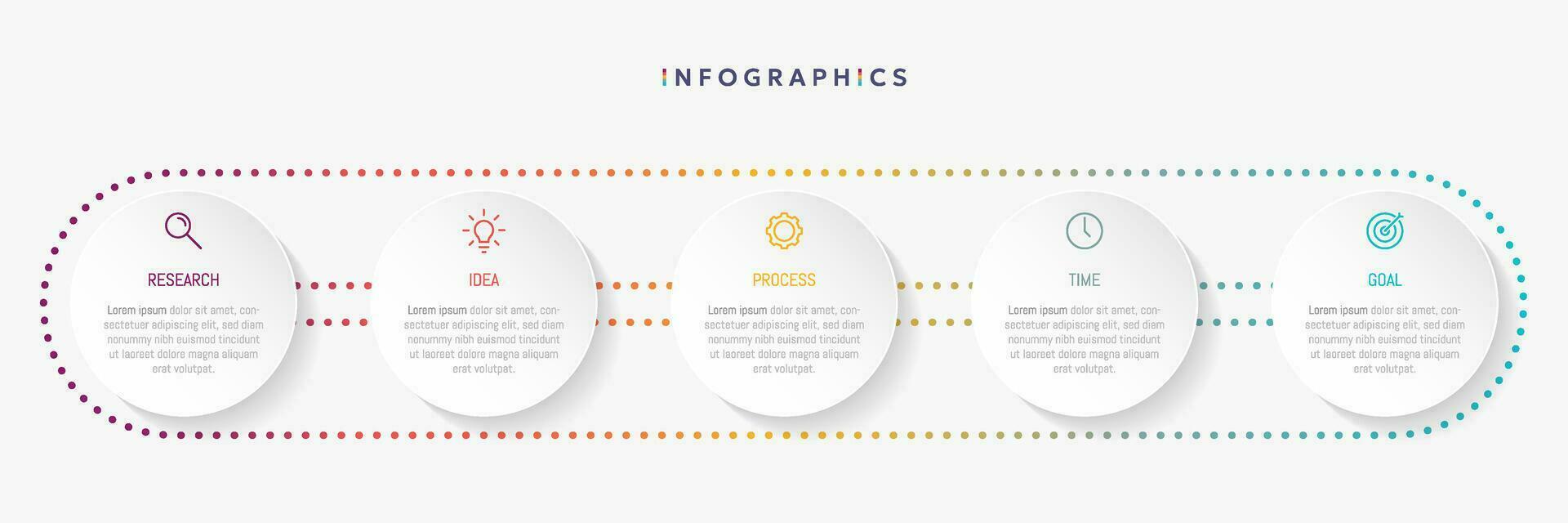 Modern business infographic template, circle shape with 5 options or steps icons. vector