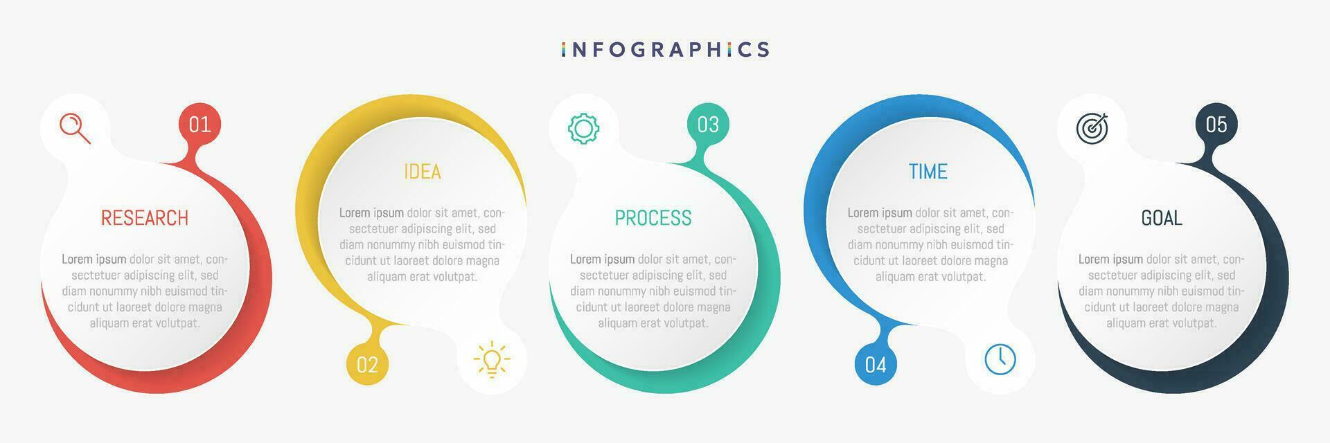 Modern business infographic template, circle shape with 5 options or steps icons. vector