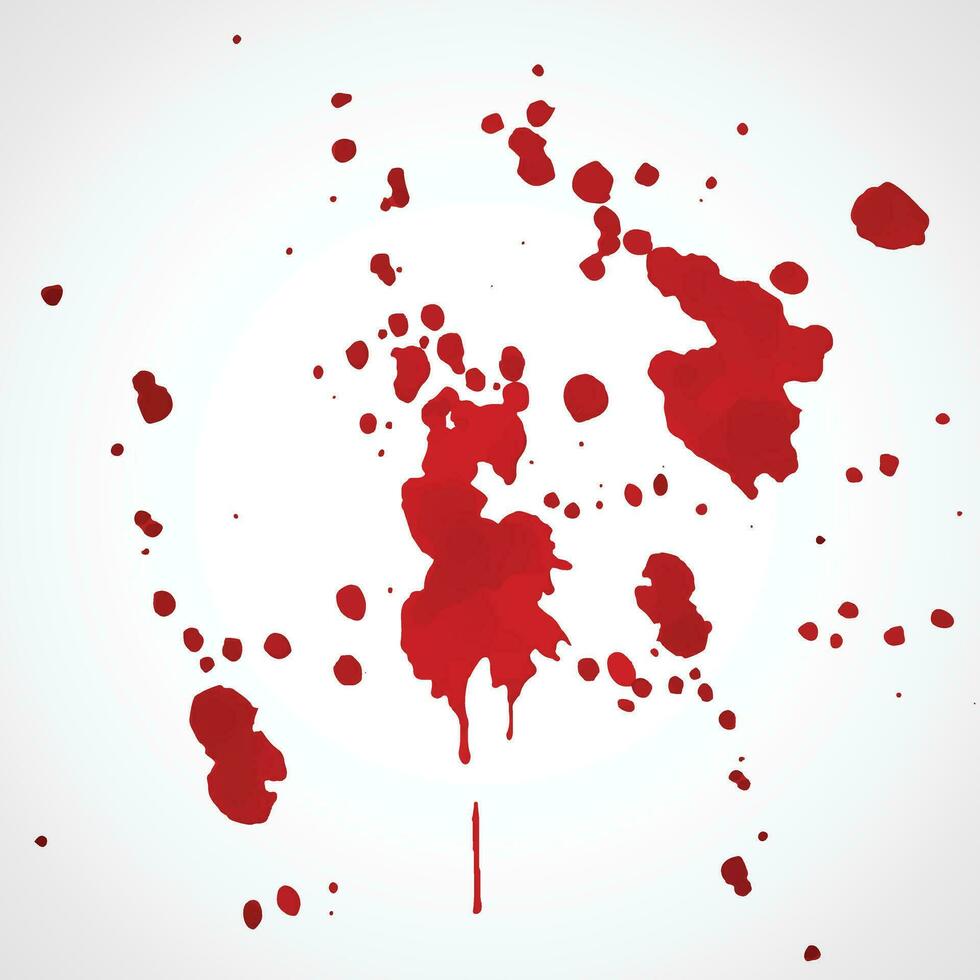 Dirty collection of paint splatter imitating blood, cut marks, splashes, drops, blots, spray, bloody hand and dirty fingerprints. Isolated set blood ink with splashes and drops. Red grunge set vector