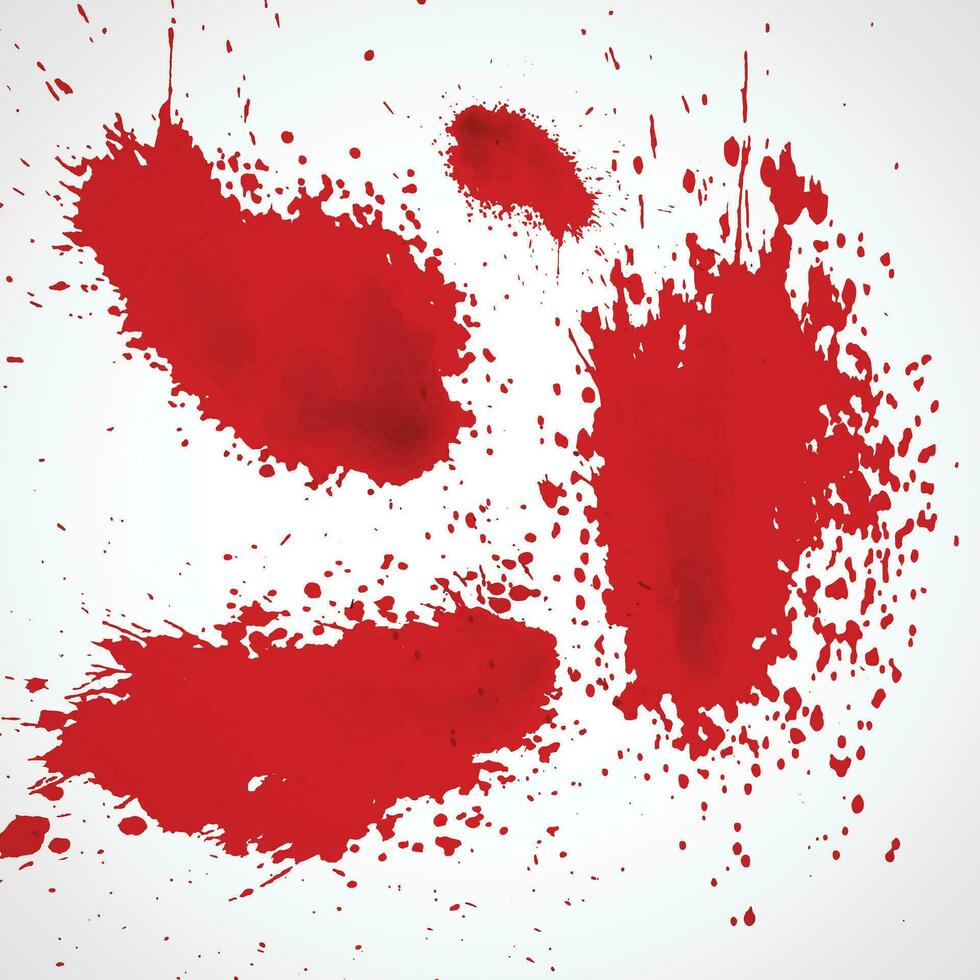 Dirty collection of paint splatter imitating blood, cut marks, splashes, drops, blots, spray, bloody hand and dirty fingerprints. Isolated set blood ink with splashes and drops. Red grunge set vector