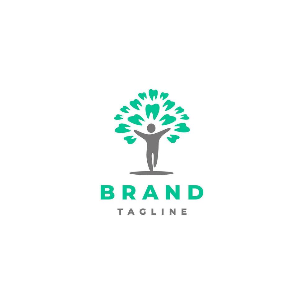 Playful Dental Tree Logo Design. People Icon With Teeth Symbolizing Healthy Trees. vector