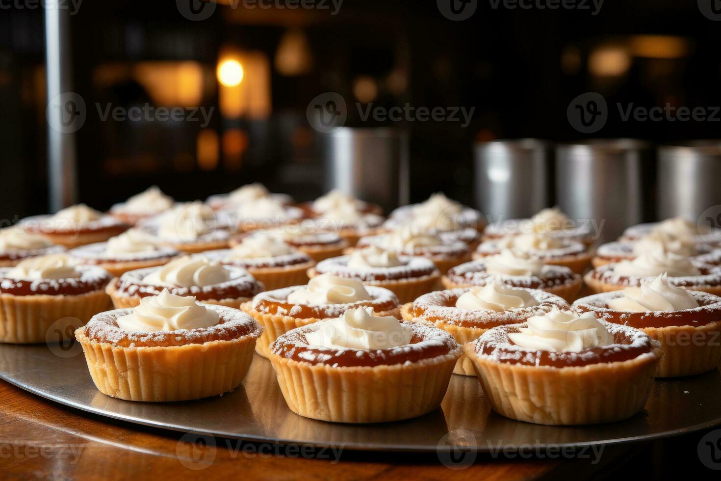 photos of tarts in indoor kitchen table photo studio AI Generated