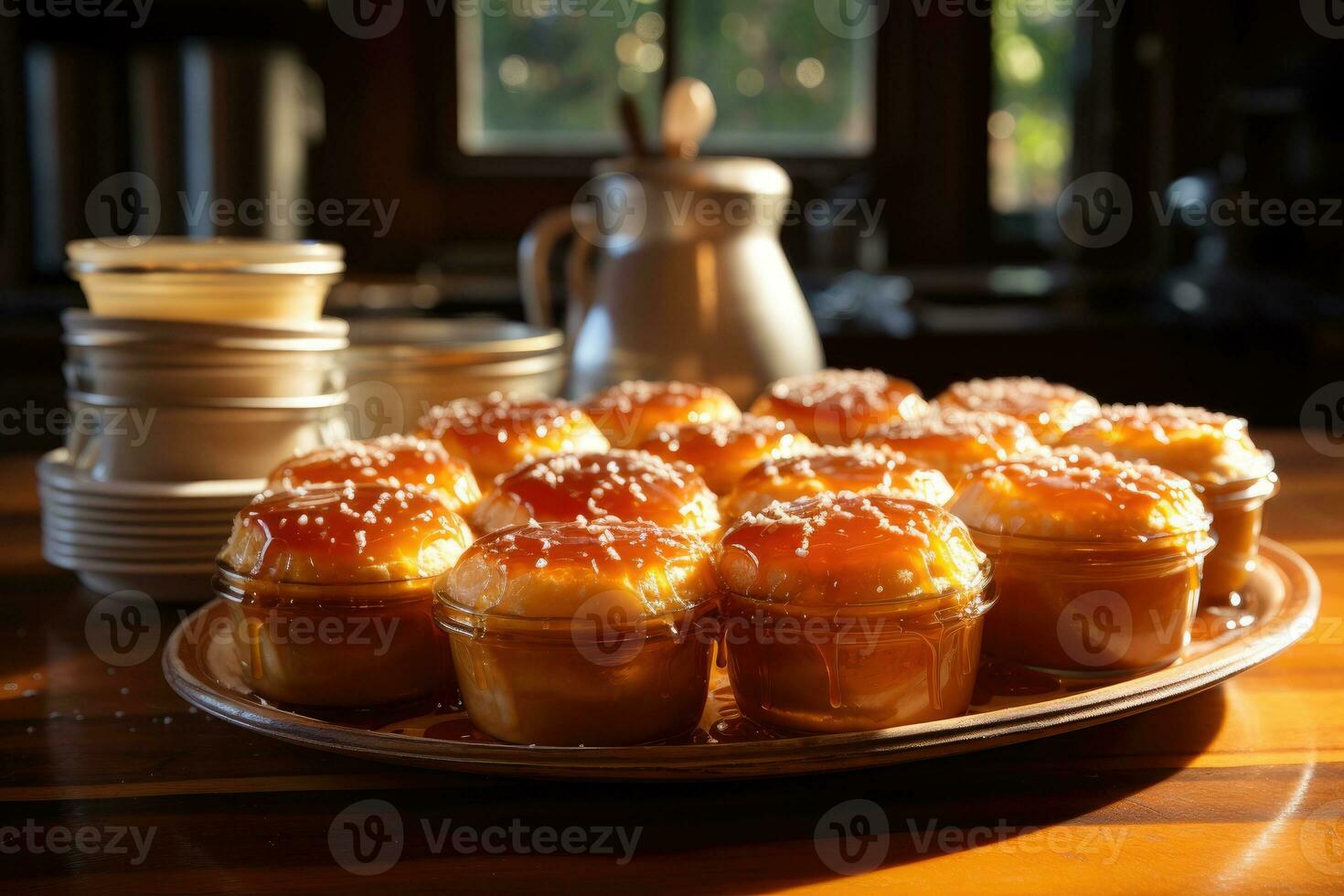 photos of tarts in indoor kitchen table photo studio AI Generated