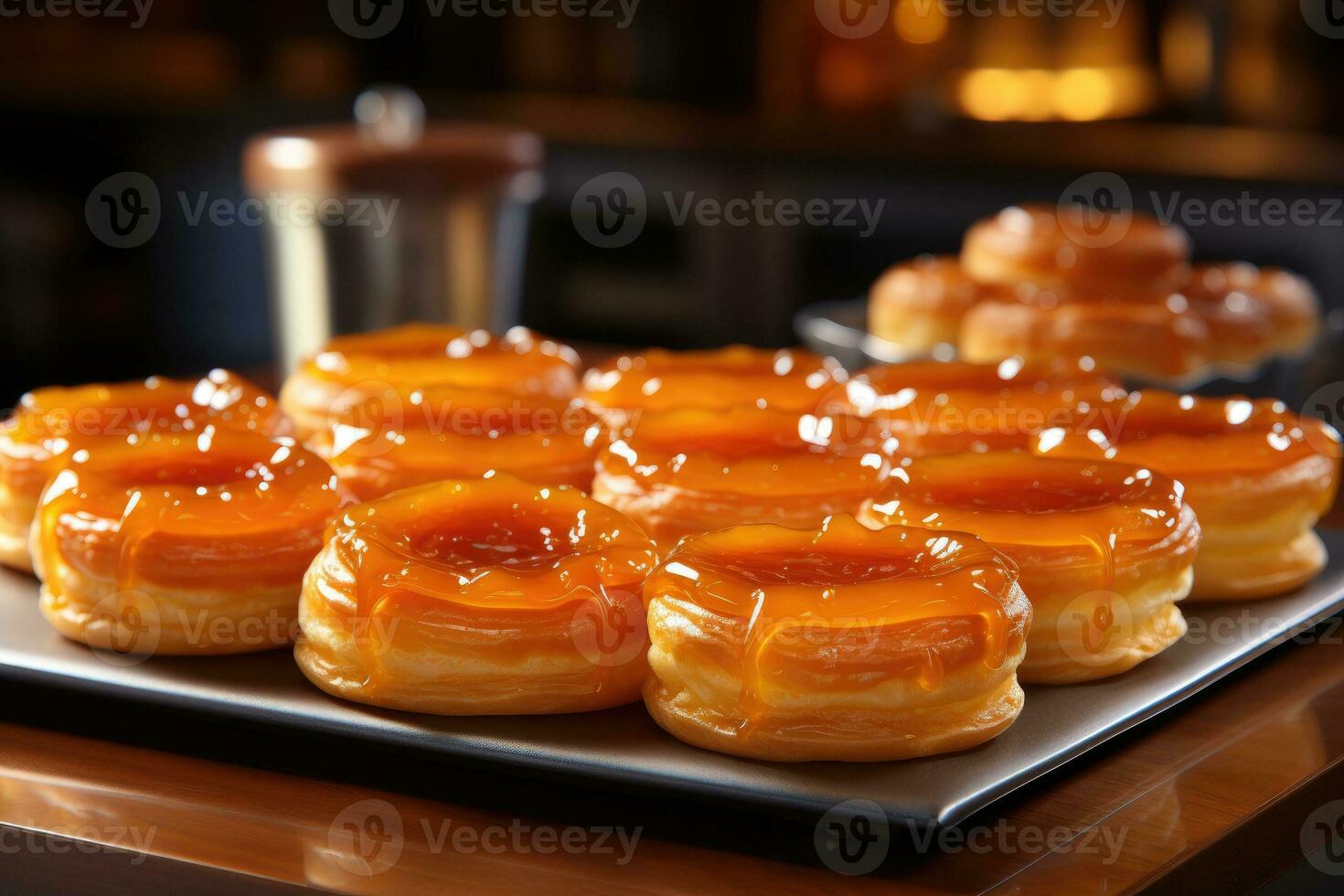 photos of tarts in indoor kitchen table photo studio AI Generated