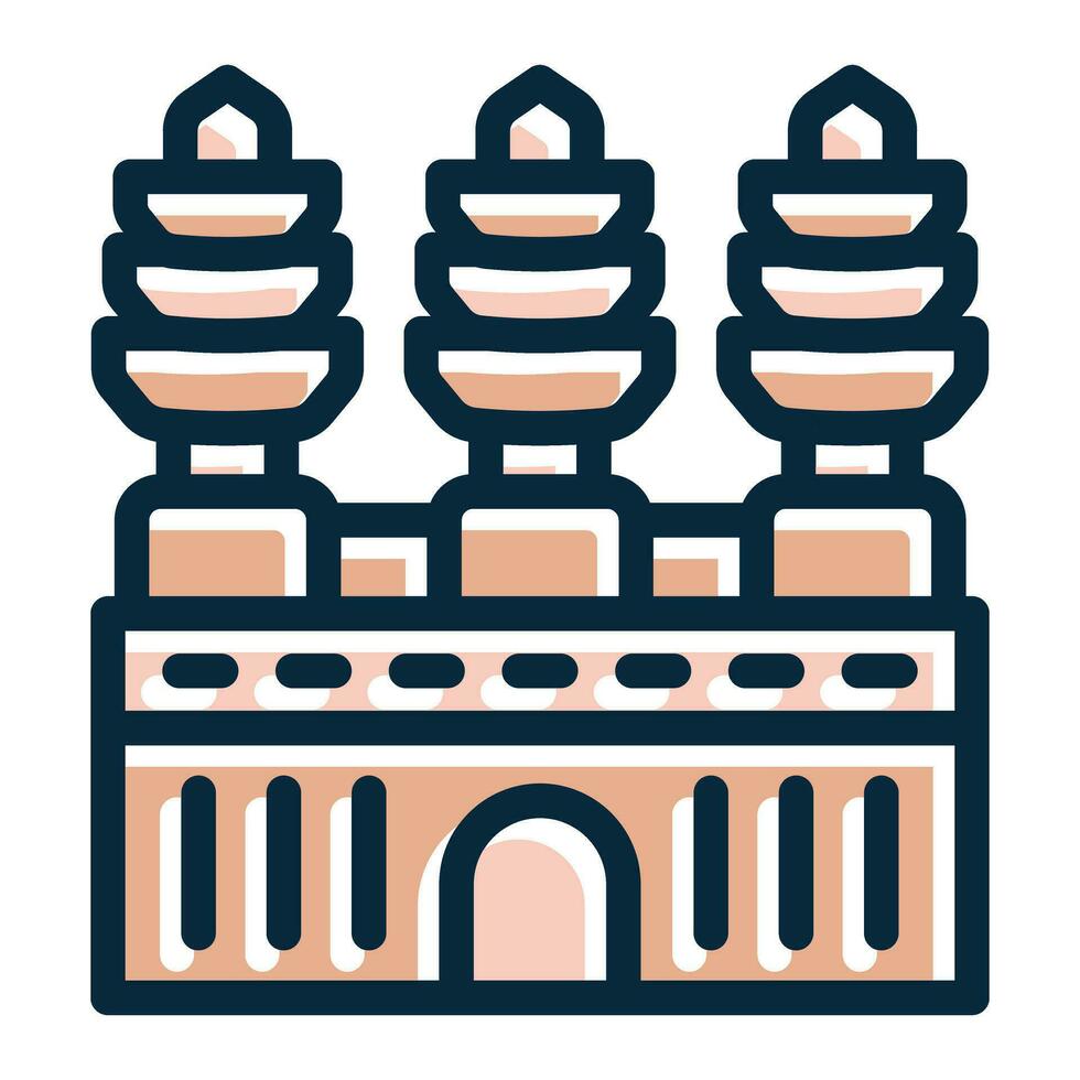 Angkor Wat Vector Thick Line Filled Dark Colors