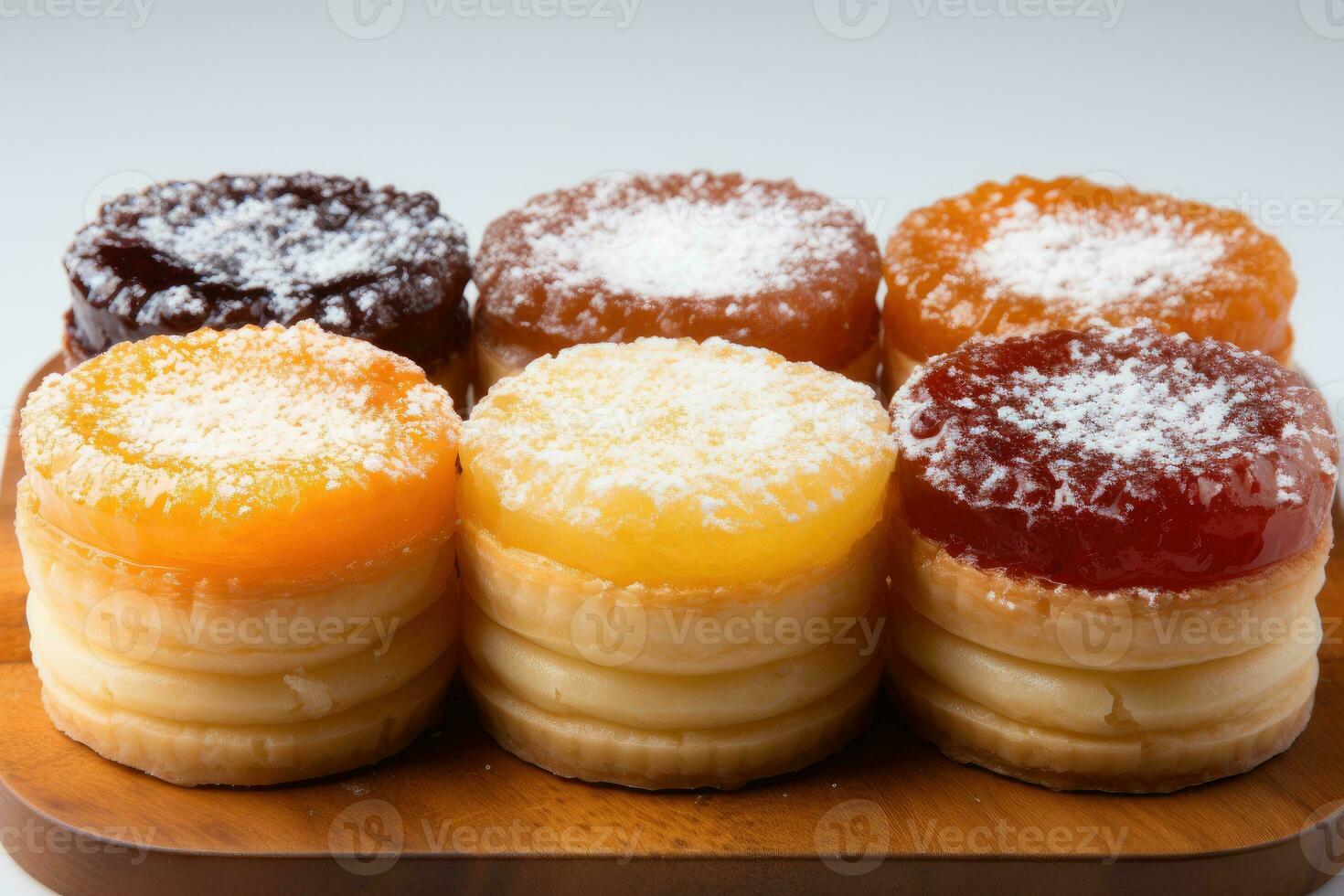 photos of tarts in indoor kitchen table photo studio AI Generated