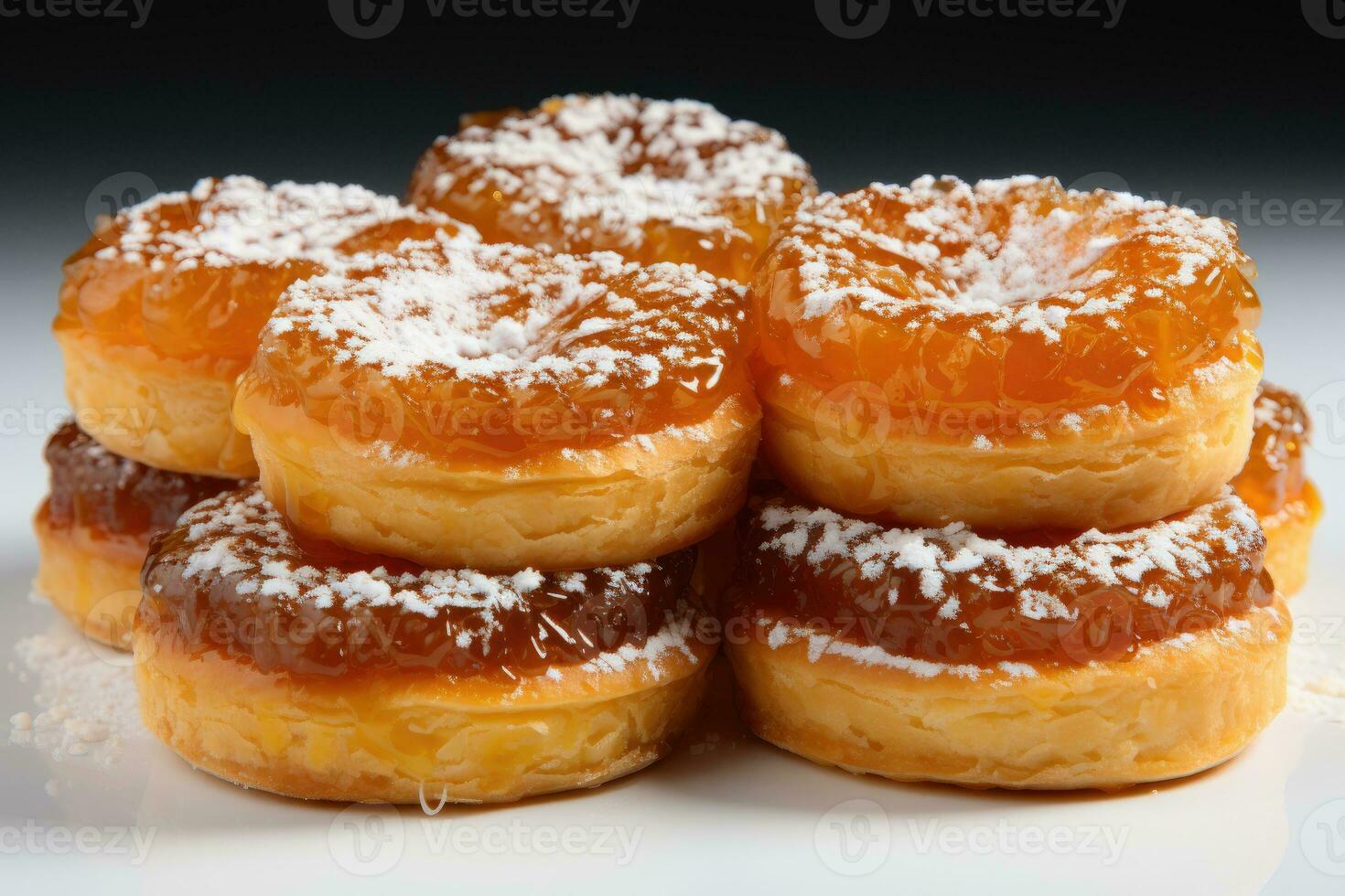 photos of tarts in indoor kitchen table photo studio AI Generated