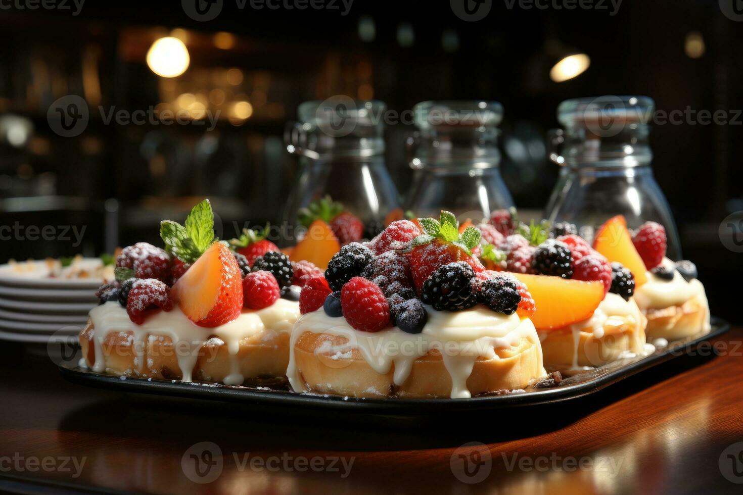 photos of tarts in indoor kitchen table photo studio AI Generated