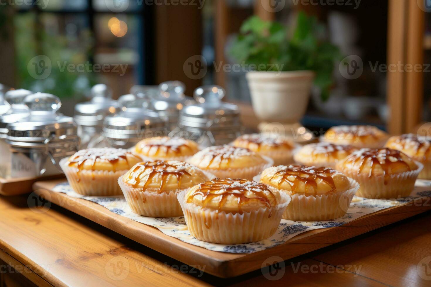 photos of tarts in indoor kitchen table photo studio AI Generated