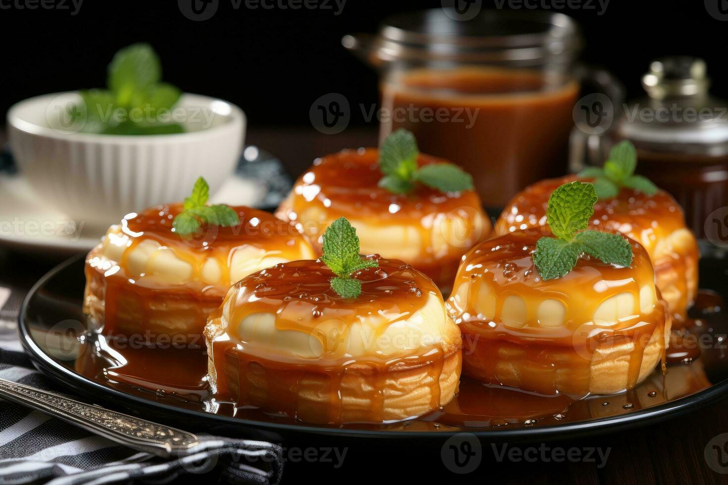 photos of tarts in indoor kitchen table photo studio AI Generated