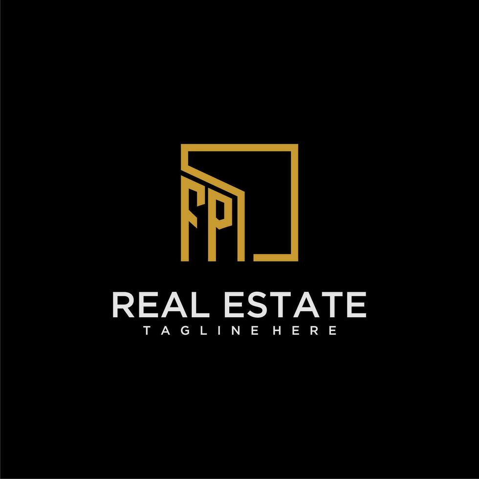 FP initial monogram logo for real estate design with creative square image vector