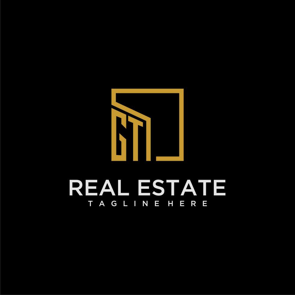 GT initial monogram logo for real estate design with creative square image vector