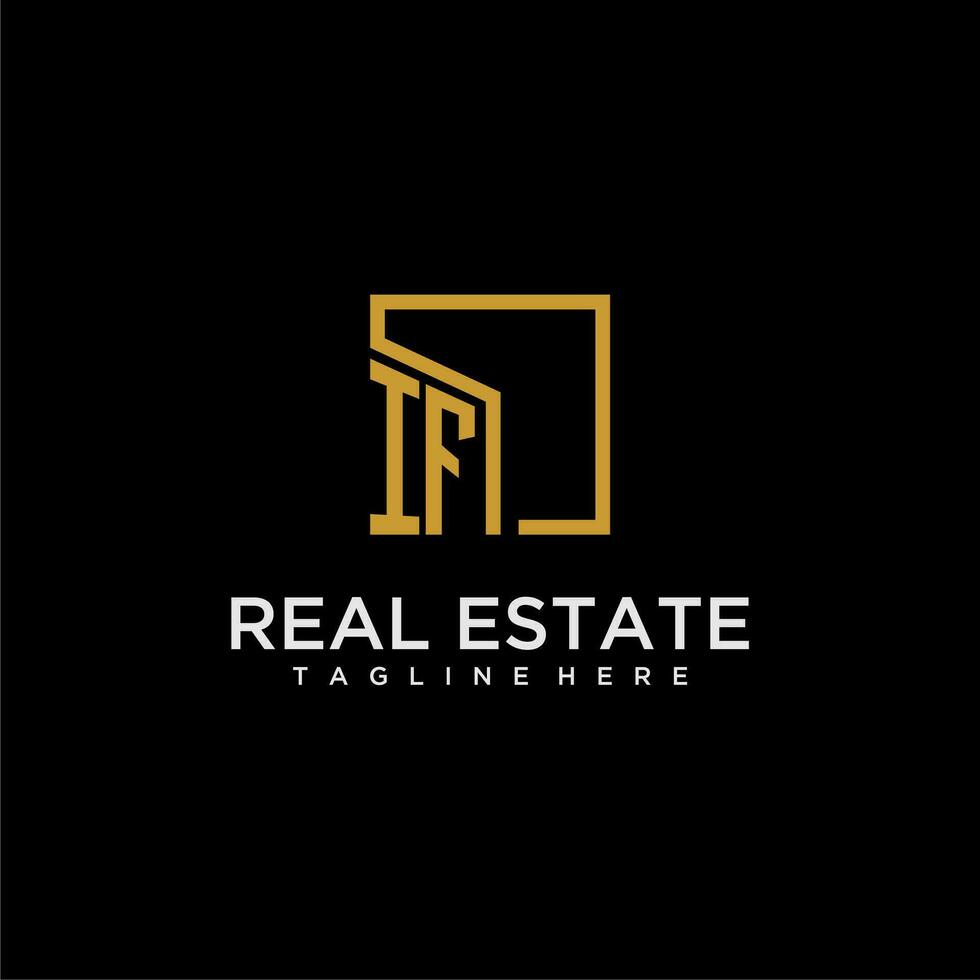 IF initial monogram logo for real estate design with creative square image vector