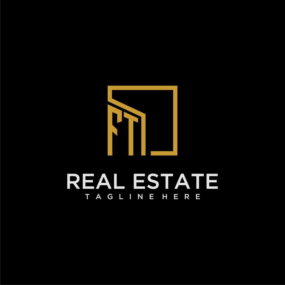 FT initial monogram logo for real estate design with creative square image vector