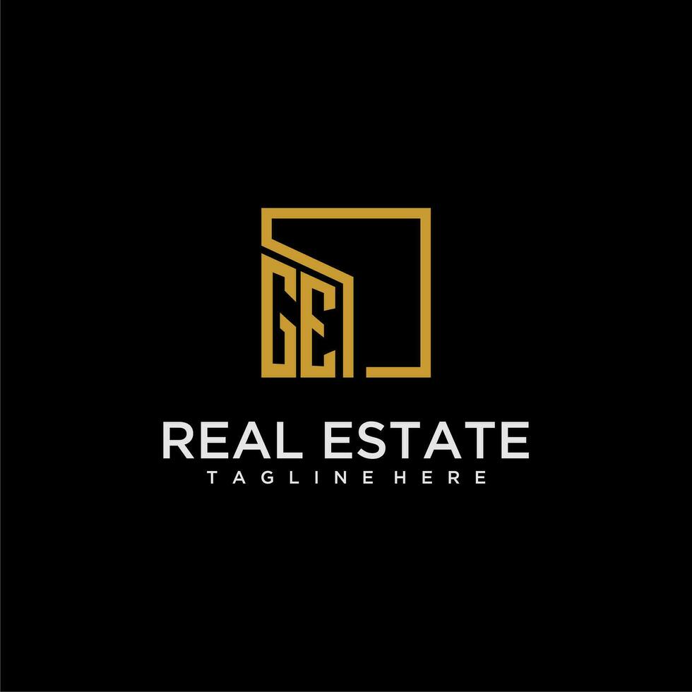 GE initial monogram logo for real estate design with creative square image vector