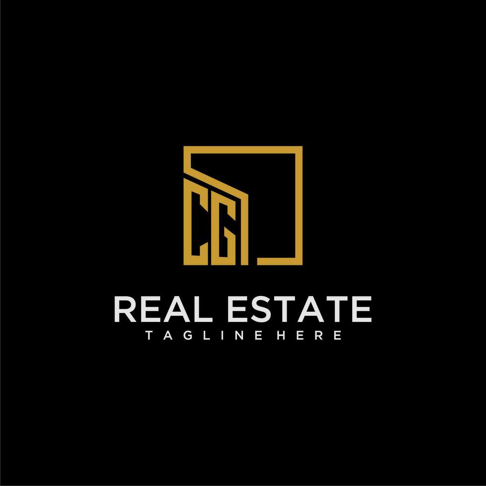 CG initial monogram logo for real estate design with creative square image vector