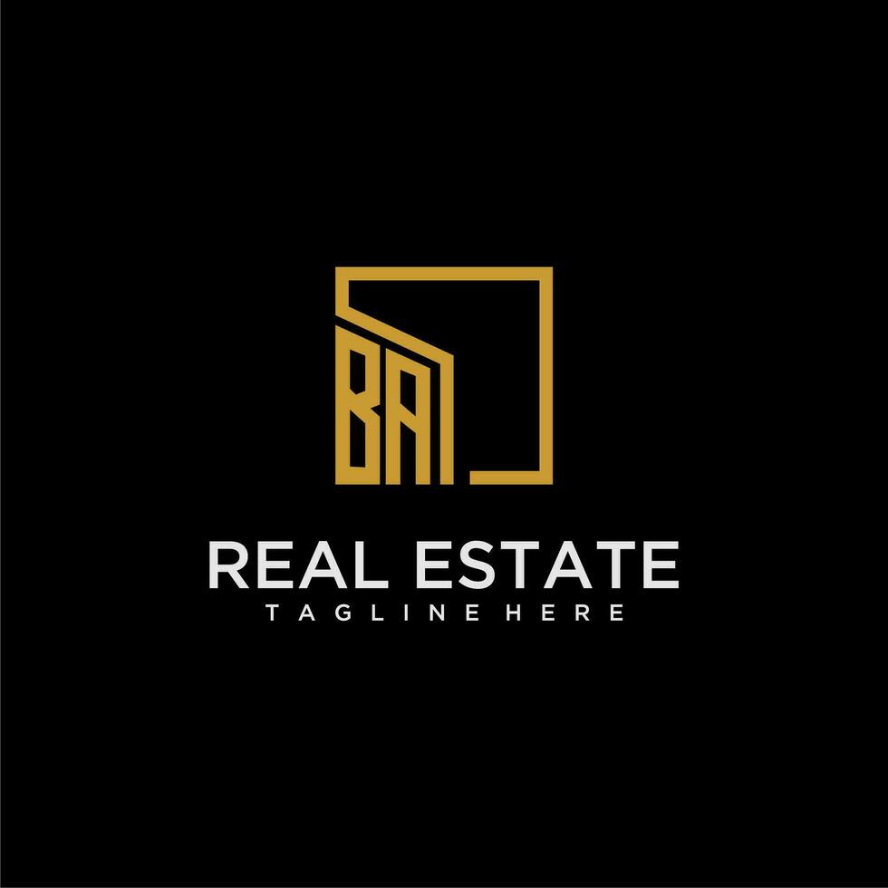 BA initial monogram logo for real estate design with creative square image vector