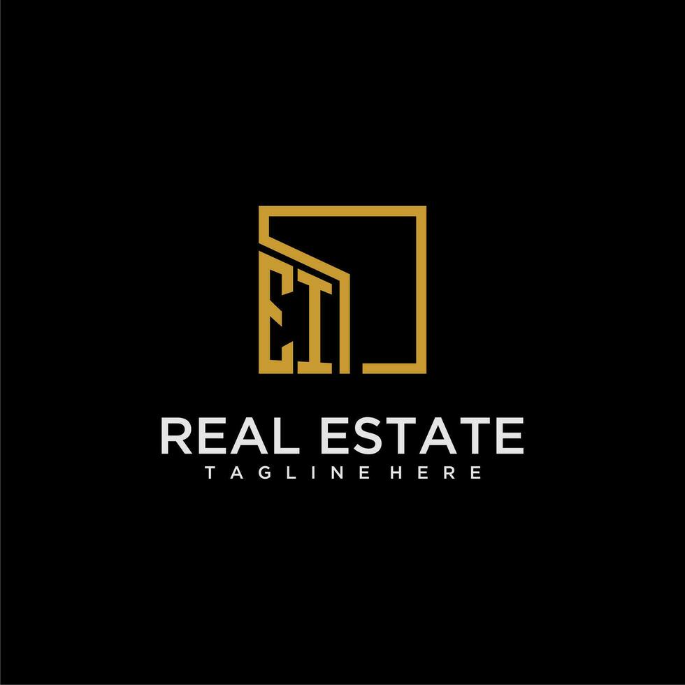 EI initial monogram logo for real estate design with creative square image vector