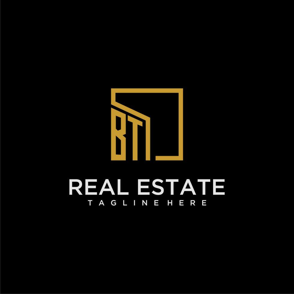 BT initial monogram logo for real estate design with creative square image vector