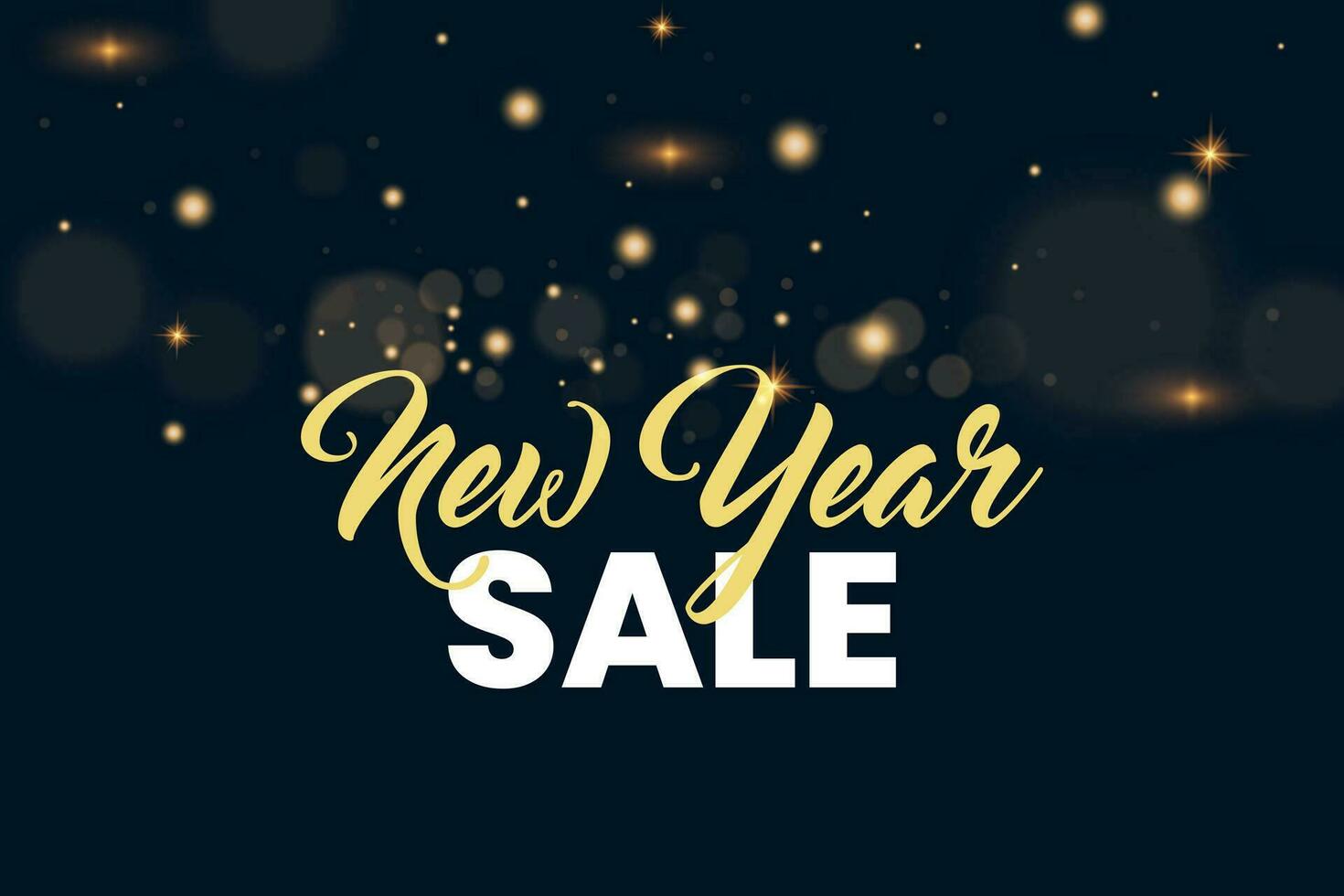 New Year Sale banner background. Happy New year sale lettering on night sky with gold fireworks. Suitable for web online store, shop promo offer and media social. vector