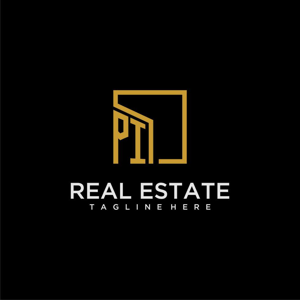 PI initial monogram logo for real estate design with creative square image vector