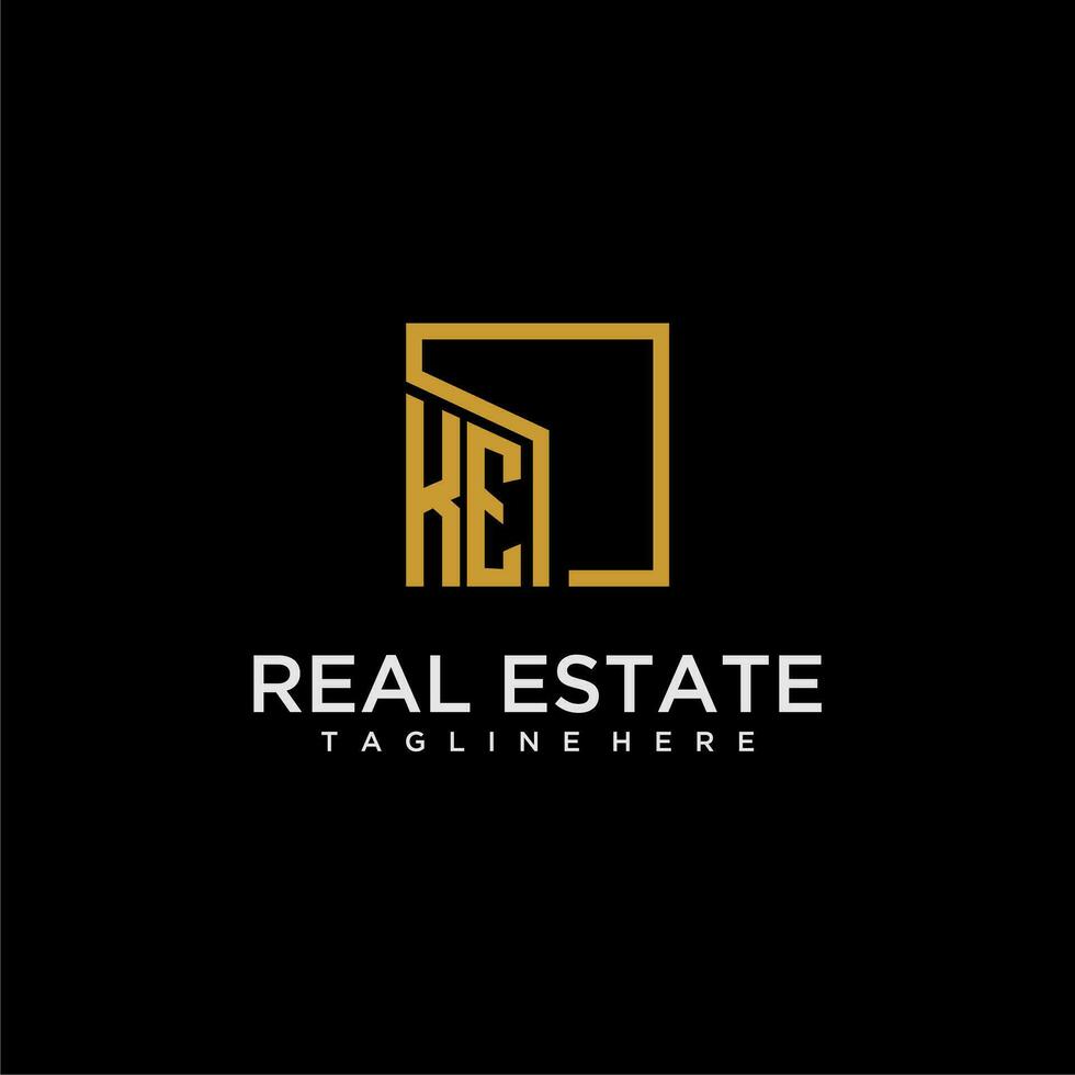 KE initial monogram logo for real estate design with creative square image vector