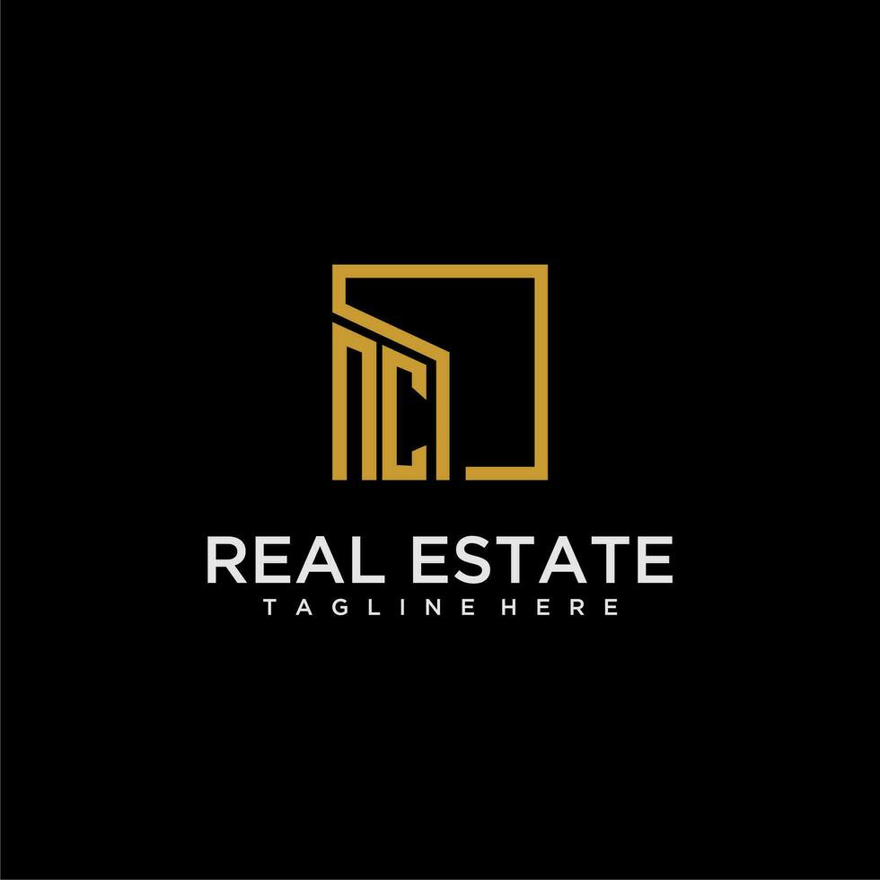 NC initial monogram logo for real estate design with creative square image vector
