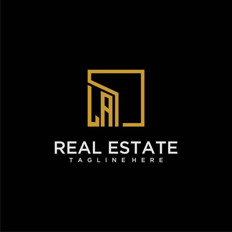 LA initial monogram logo for real estate design with creative square image vector