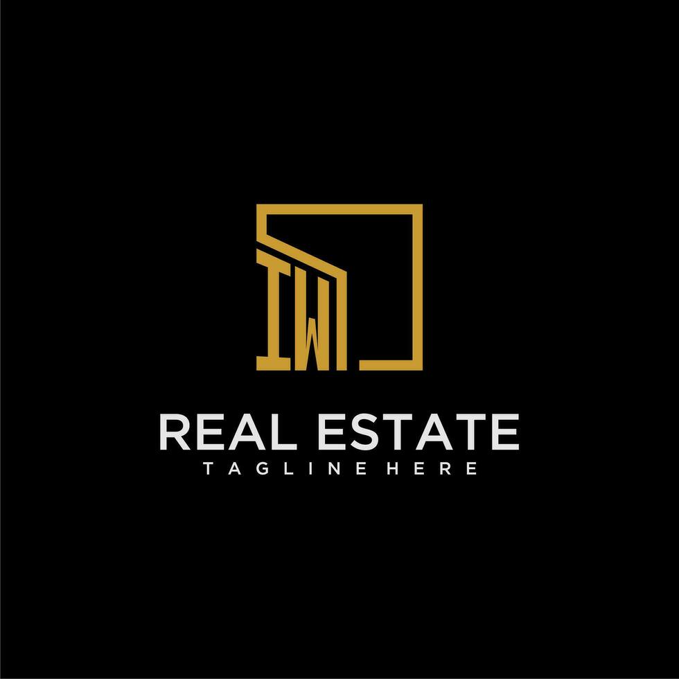 IW initial monogram logo for real estate design with creative square image vector