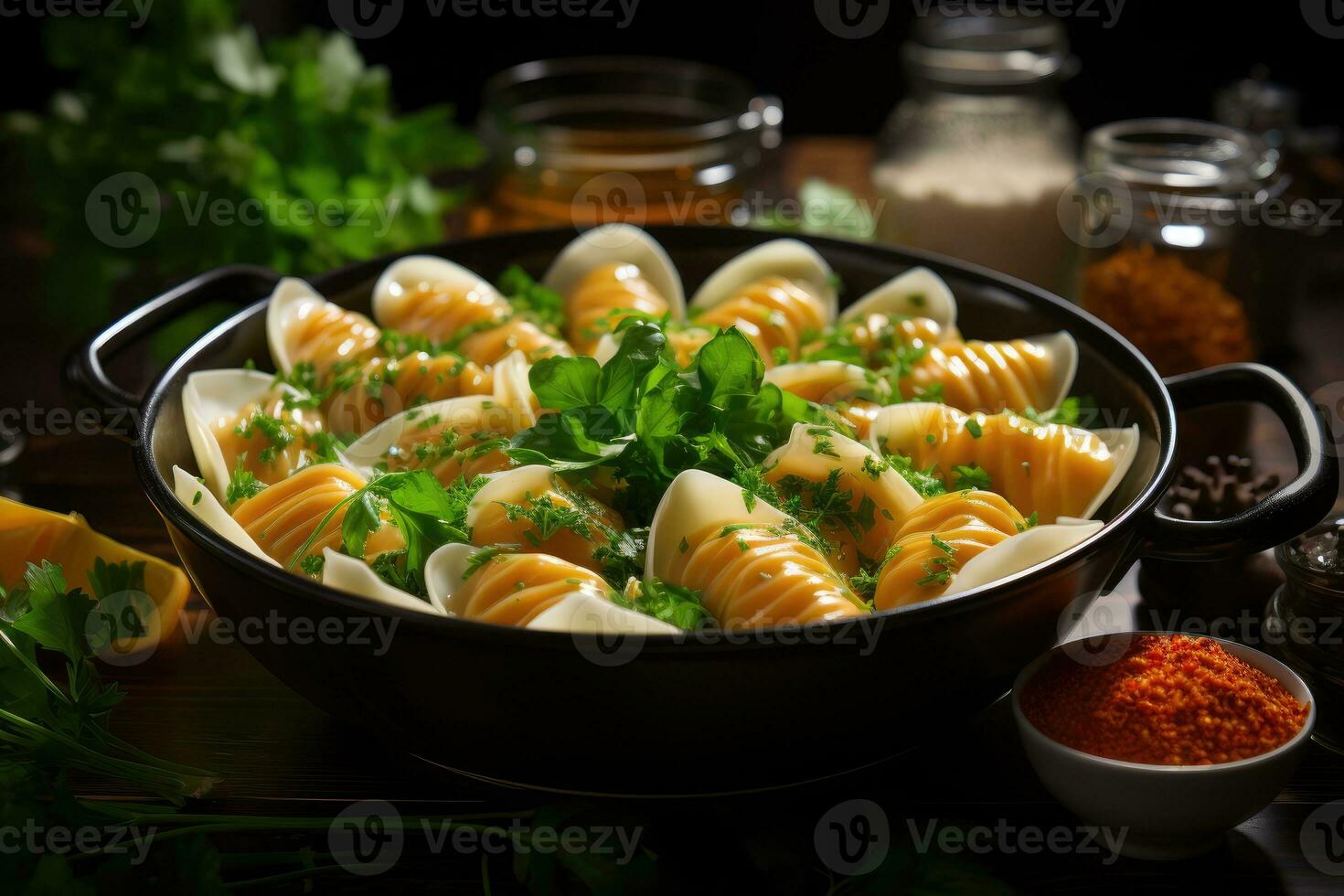 photos of pasta in brodo in indoor photo studio AI Generated