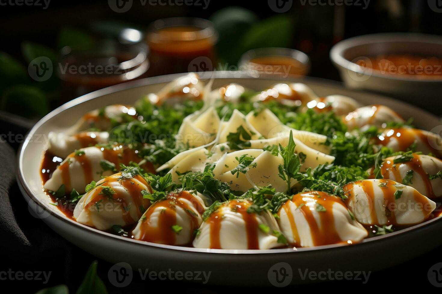 photos of pasta in brodo in indoor photo studio AI Generated