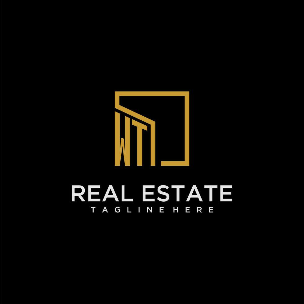 WT initial monogram logo for real estate design with creative square image vector
