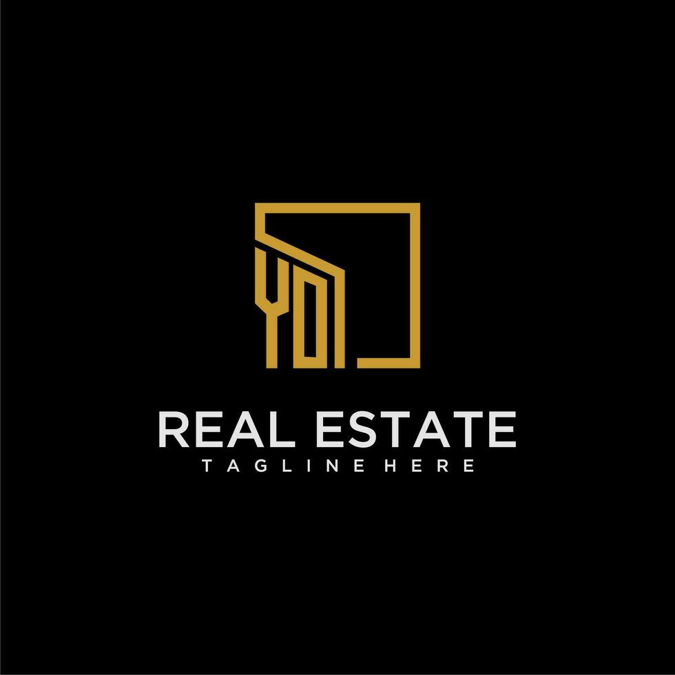 YO initial monogram logo for real estate design with creative square image vector