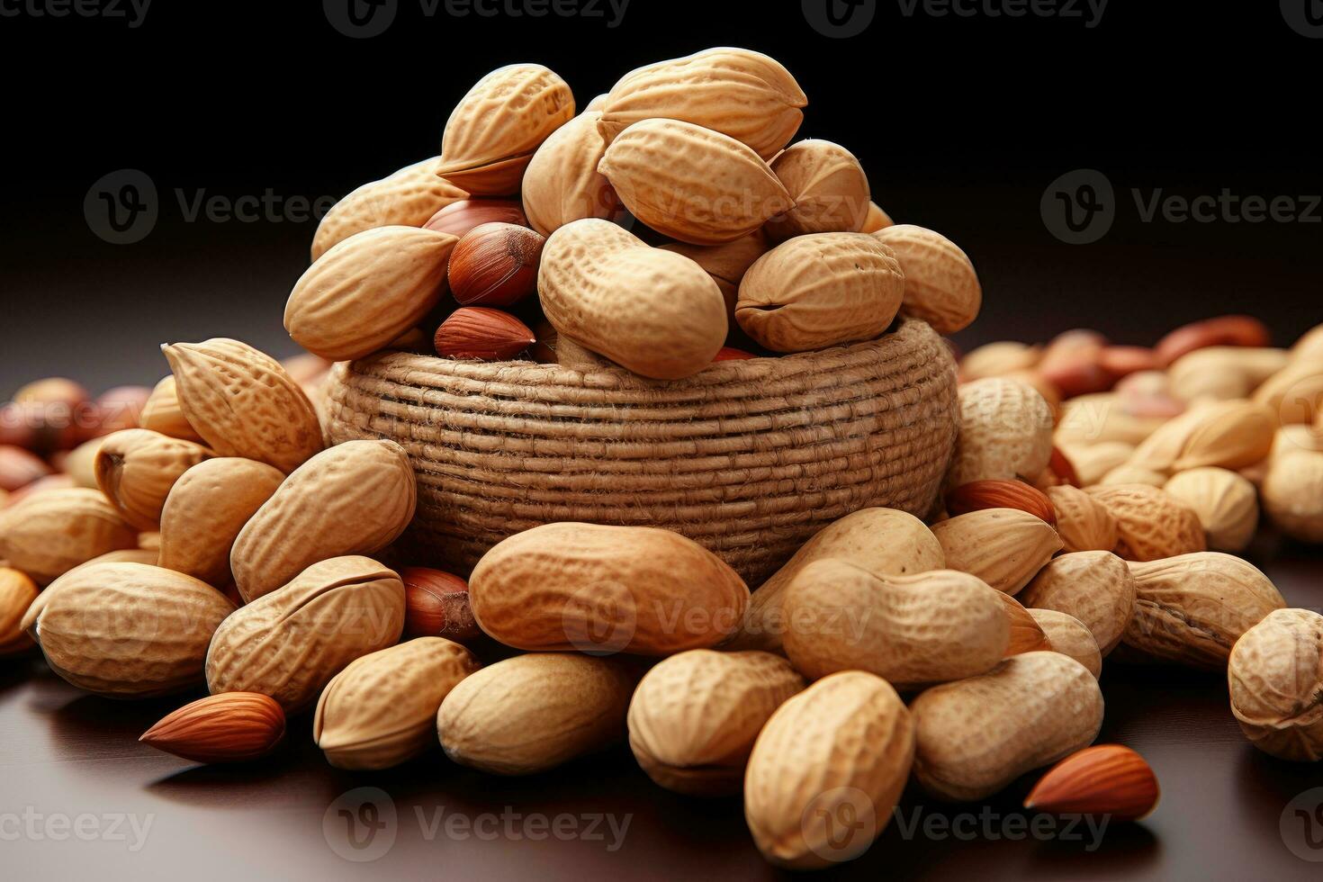 photos of peanuts in indoor photo studio AI Generated
