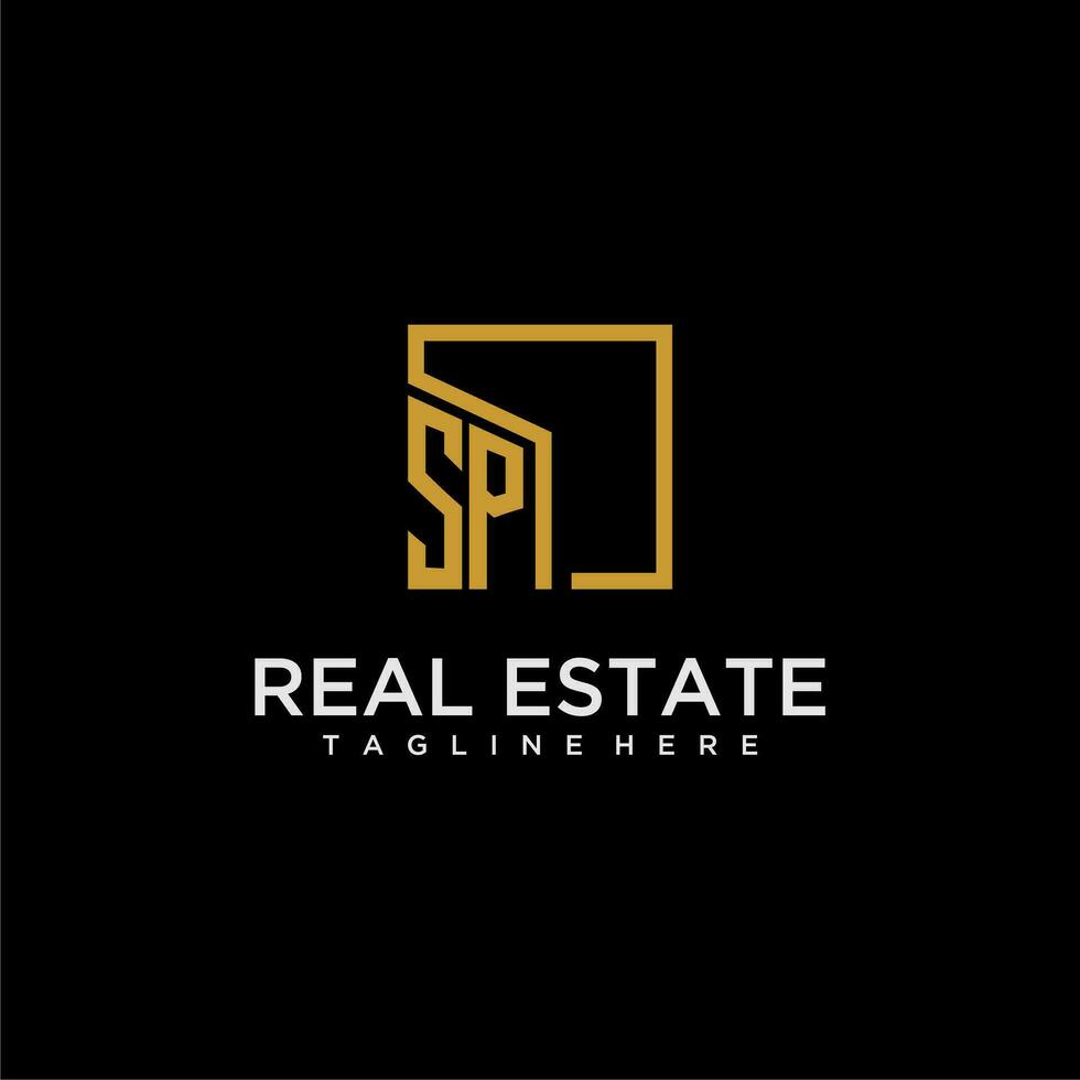 SP initial monogram logo for real estate design with creative square image vector
