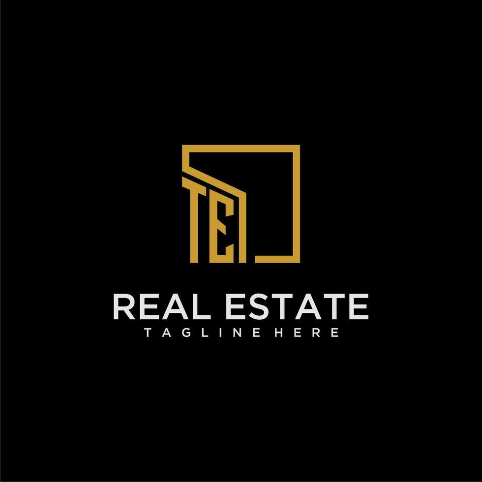 TE initial monogram logo for real estate design with creative square image vector