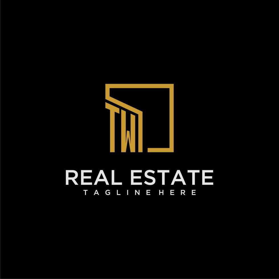 TW initial monogram logo for real estate design with creative square image vector
