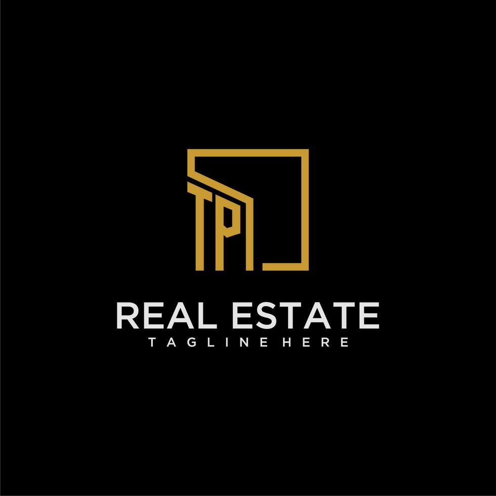 TP initial monogram logo for real estate design with creative square image vector