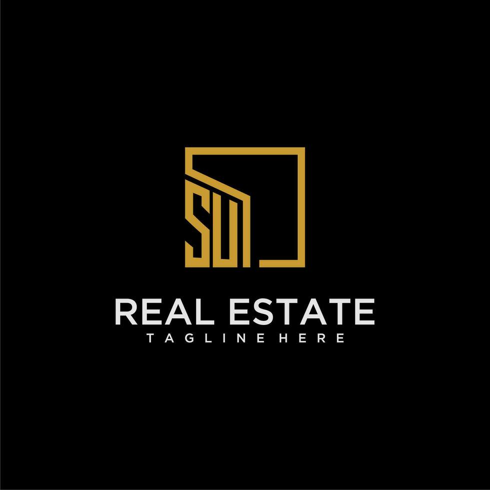 SU initial monogram logo for real estate design with creative square image vector