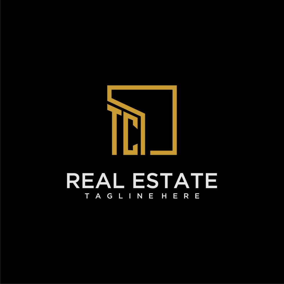 TC initial monogram logo for real estate design with creative square image vector