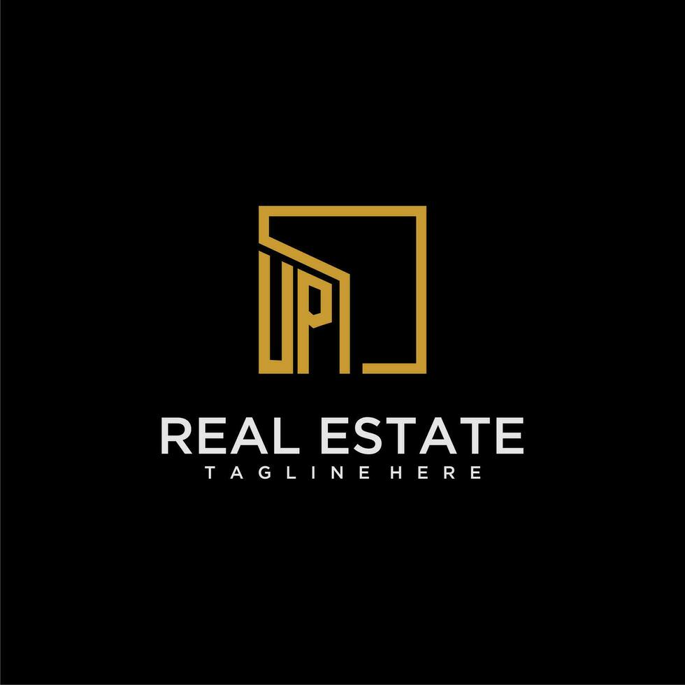 UP initial monogram logo for real estate design with creative square image vector