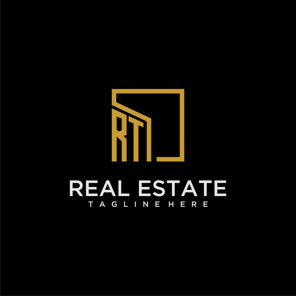 RT initial monogram logo for real estate design with creative square image vector