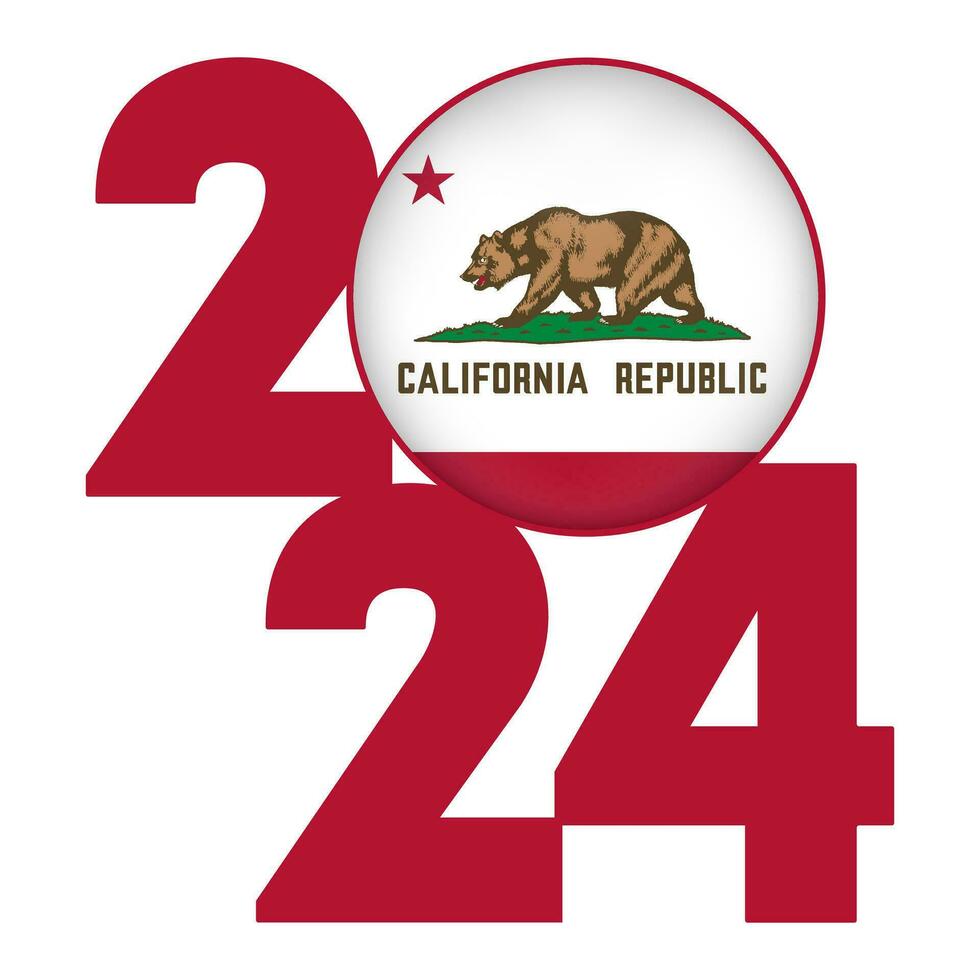 2024 banner with California state flag inside. Vector illustration.