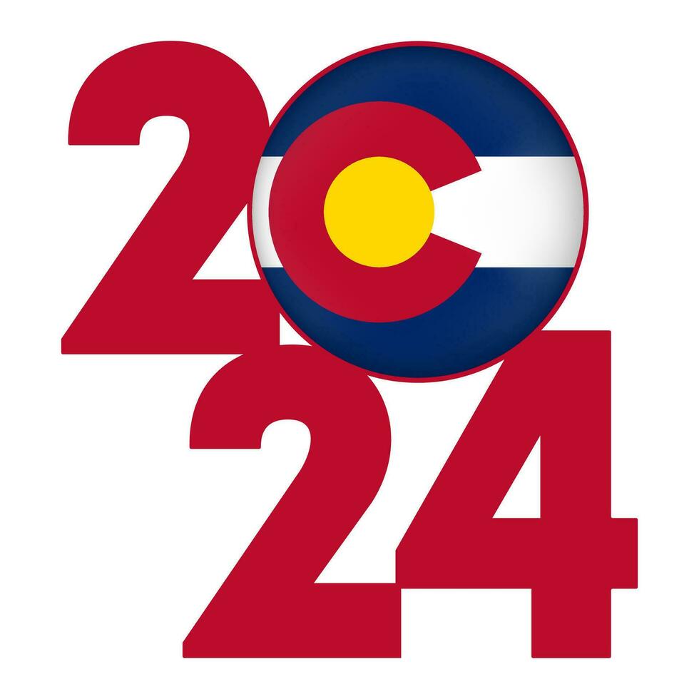 2024 banner with Colorado state flag inside. Vector illustration.