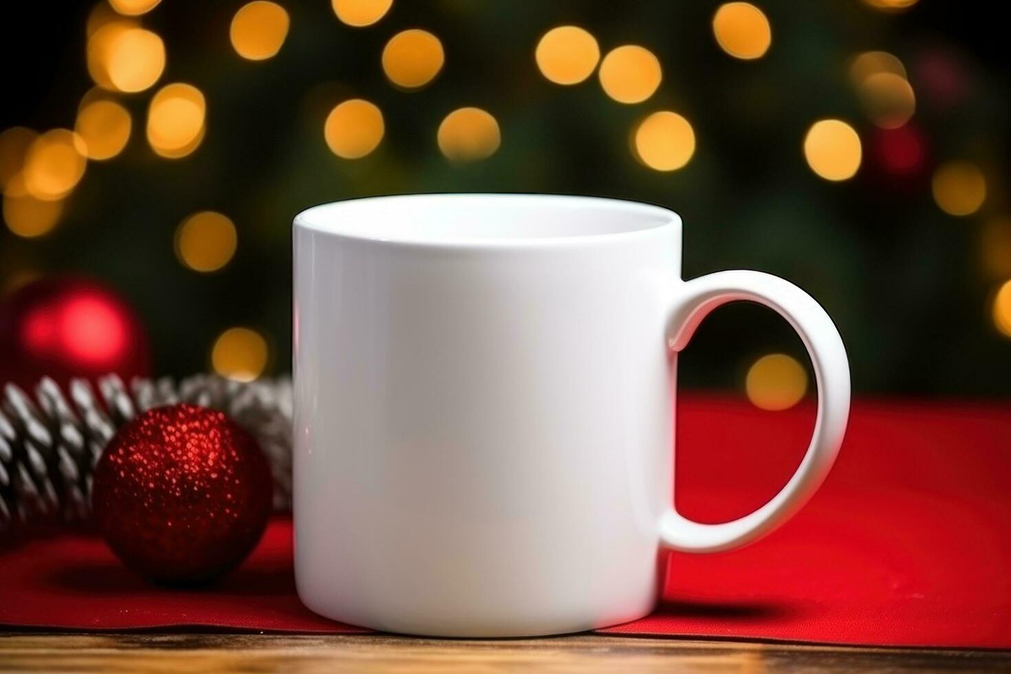 a white mug mock-up with Christmas background Generative AI photo