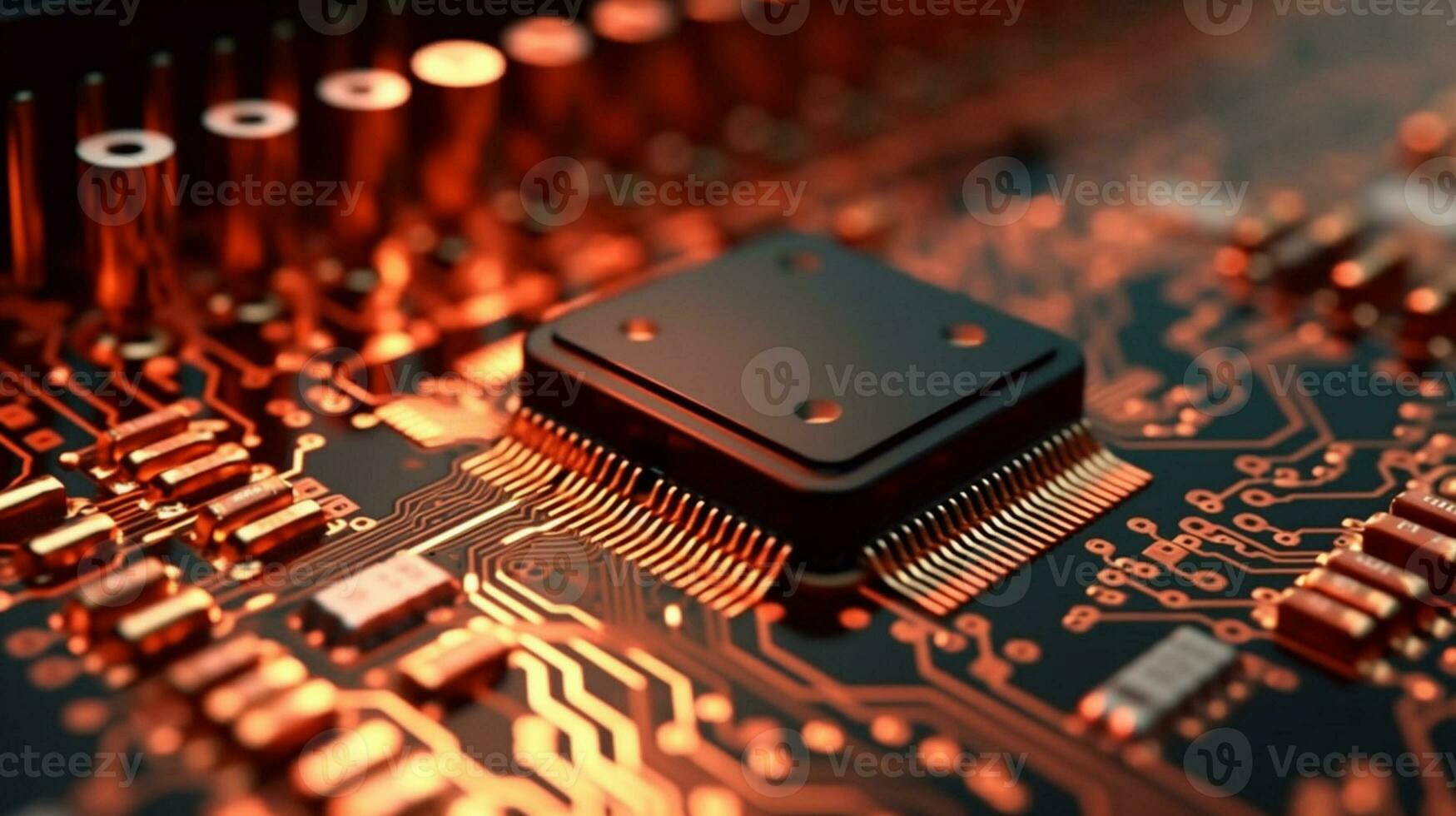 ai generativo. de cerca exploración de computadora chip circuitería foto