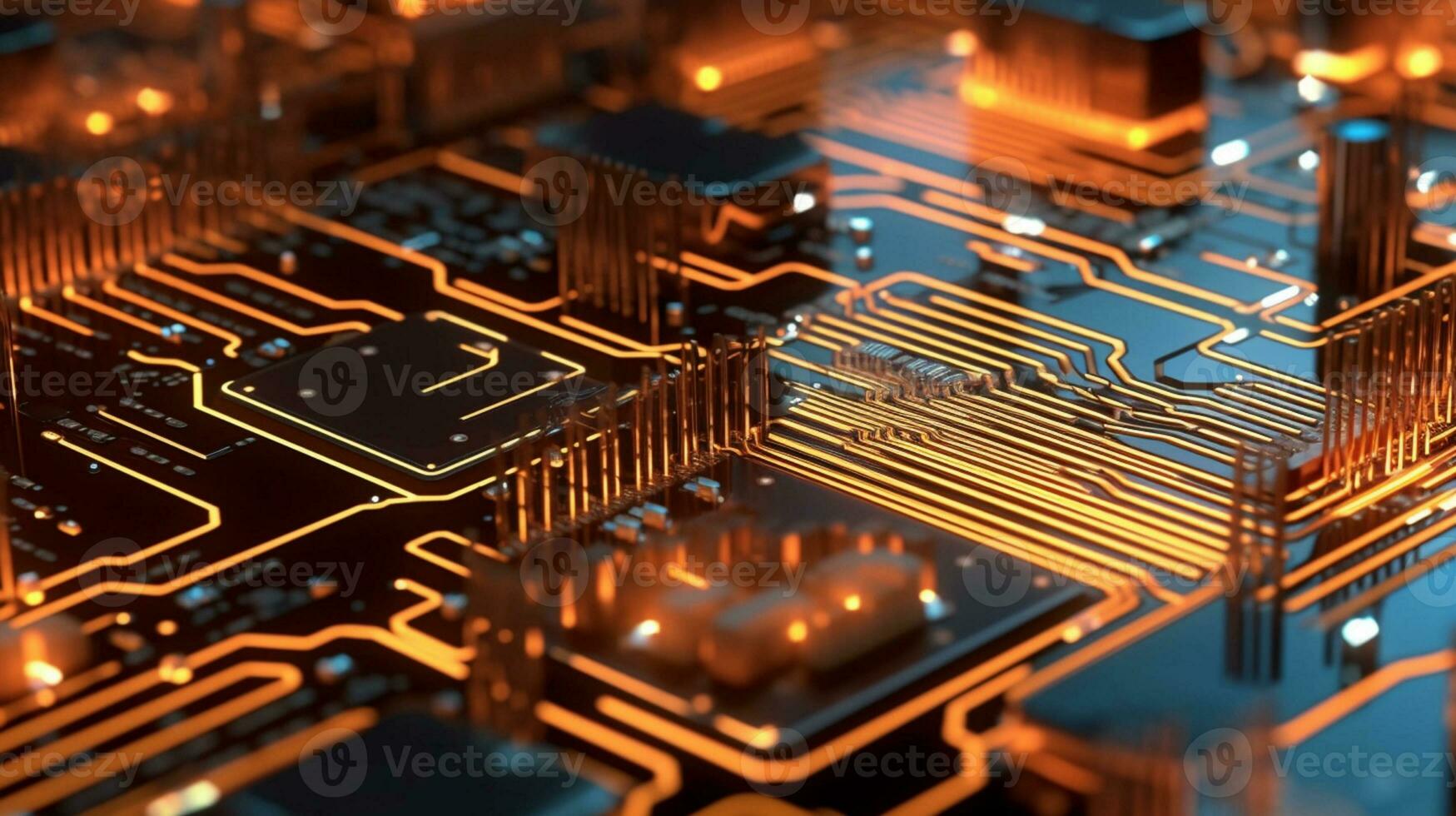 ai generativo. de cerca exploración de computadora chip circuitería foto