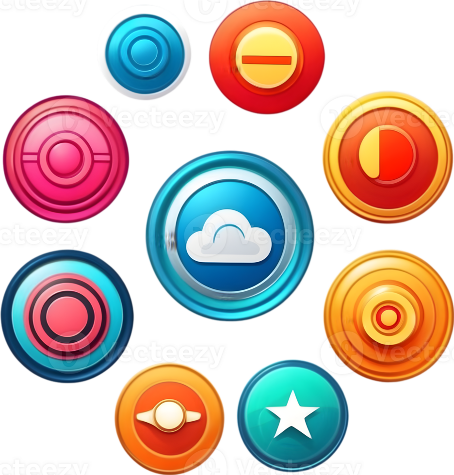 a set of colorful buttons and icons ai generative png