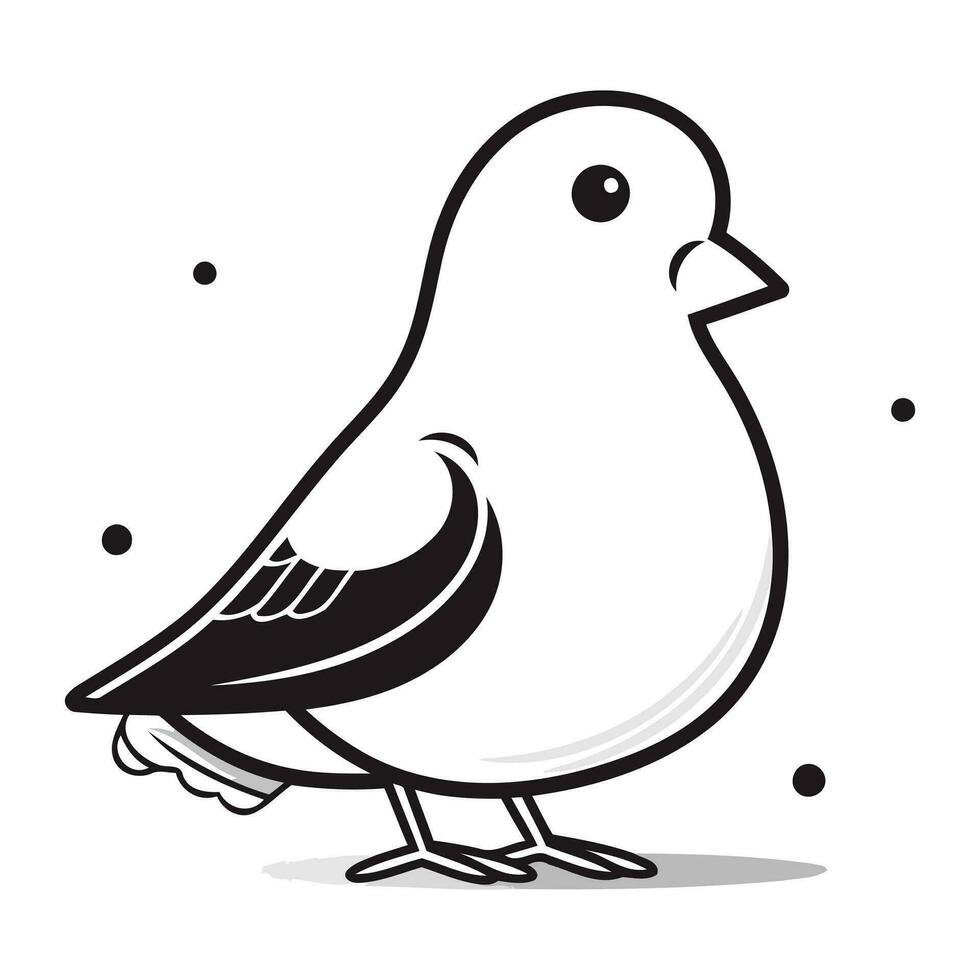 Vector illustration of a cute cartoon bird in black and white colors.