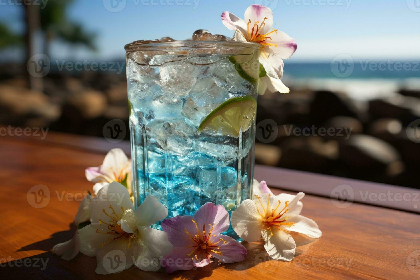 ocean blue ice drink for summer AI Generated photo